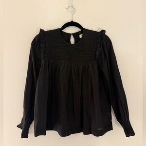 Madewell Black Smocked Ruffled Blouse